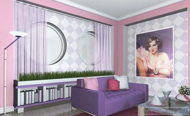 Фота шпалер для залы с яркой мебелью